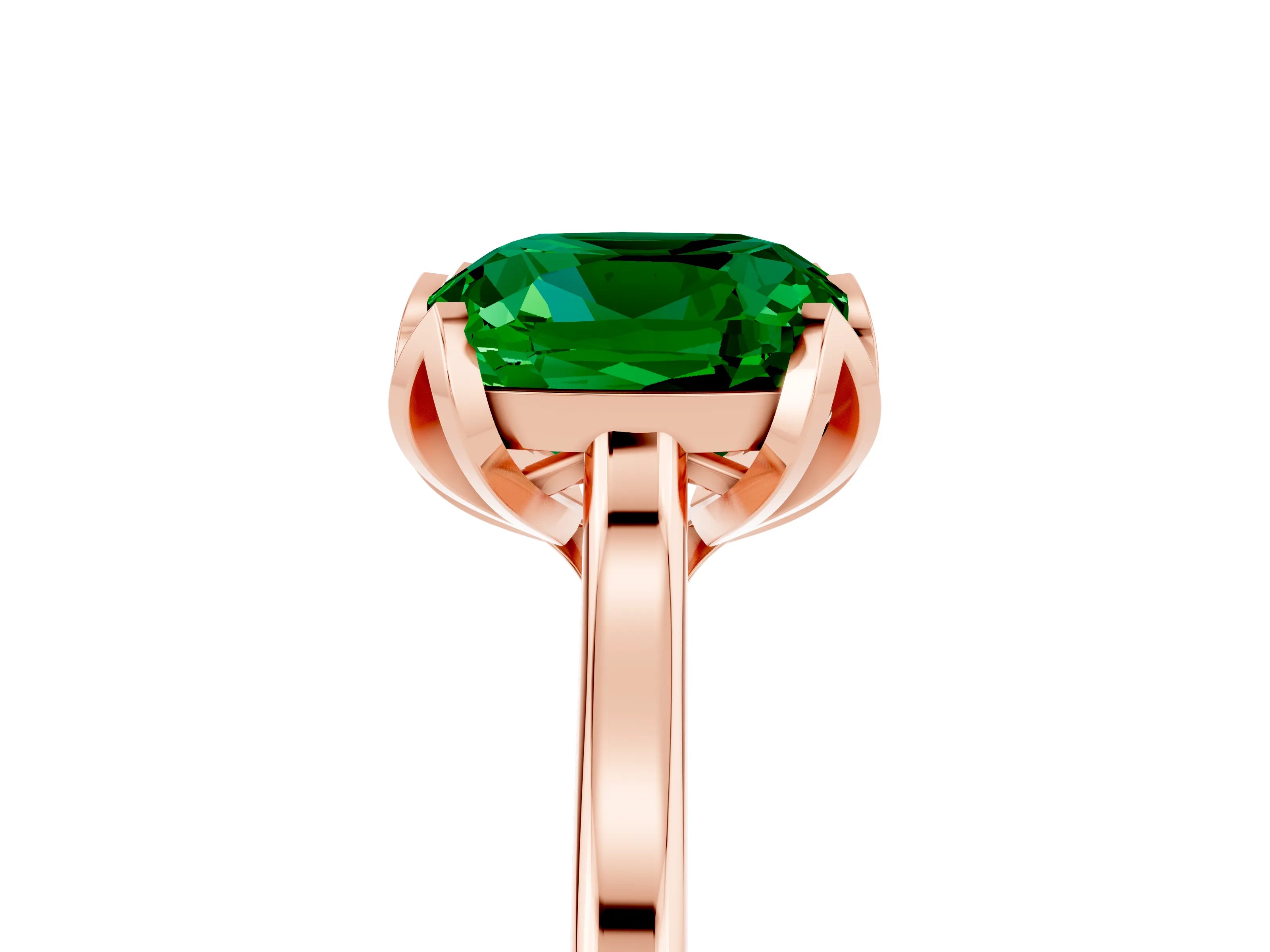 Rose gold Cushion Cut Emerald Solitaire Ring with Flower Prong Setting and Classic Band_17
