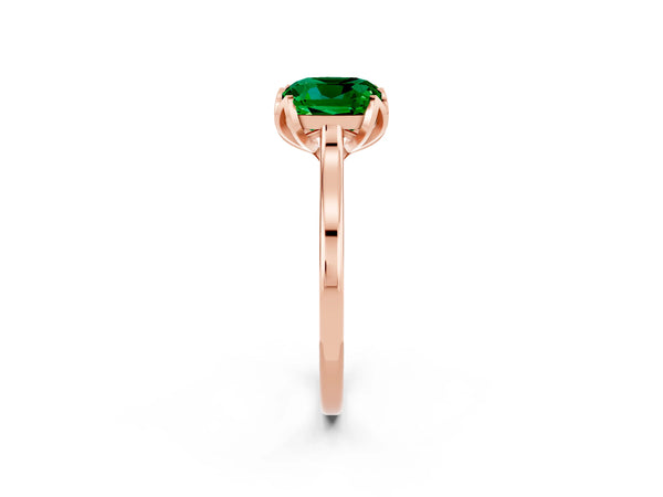 Rose gold Cushion Cut Emerald Solitaire Ring with Flower Prong Setting and Classic Band