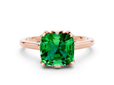 Rose gold Cushion Cut Emerald Solitaire Ring with Flower Prong Setting and Classic Band_36