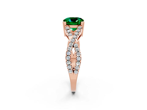 Rose gold Cushion Cut Emerald Solitaire Ring with Four-Prong Setting and Twisted Pavé Band_2