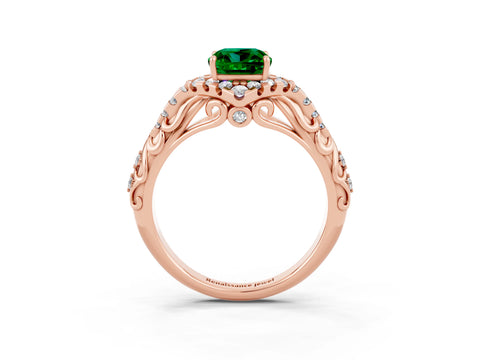 Rose gold Cushion Cut Emerald Solitaire Ring with Hidden Halo and Pavé Band_15