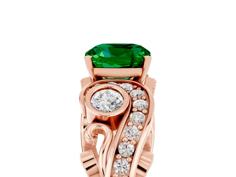 Rose gold Cushion Cut Emerald Solitaire Ring with Milgrain Pavé Band and Four-Prong Setting_29
