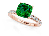 Rose gold Cushion Cut Emerald Solitaire Ring with Pavé Accents and Four-Prong Setting_1