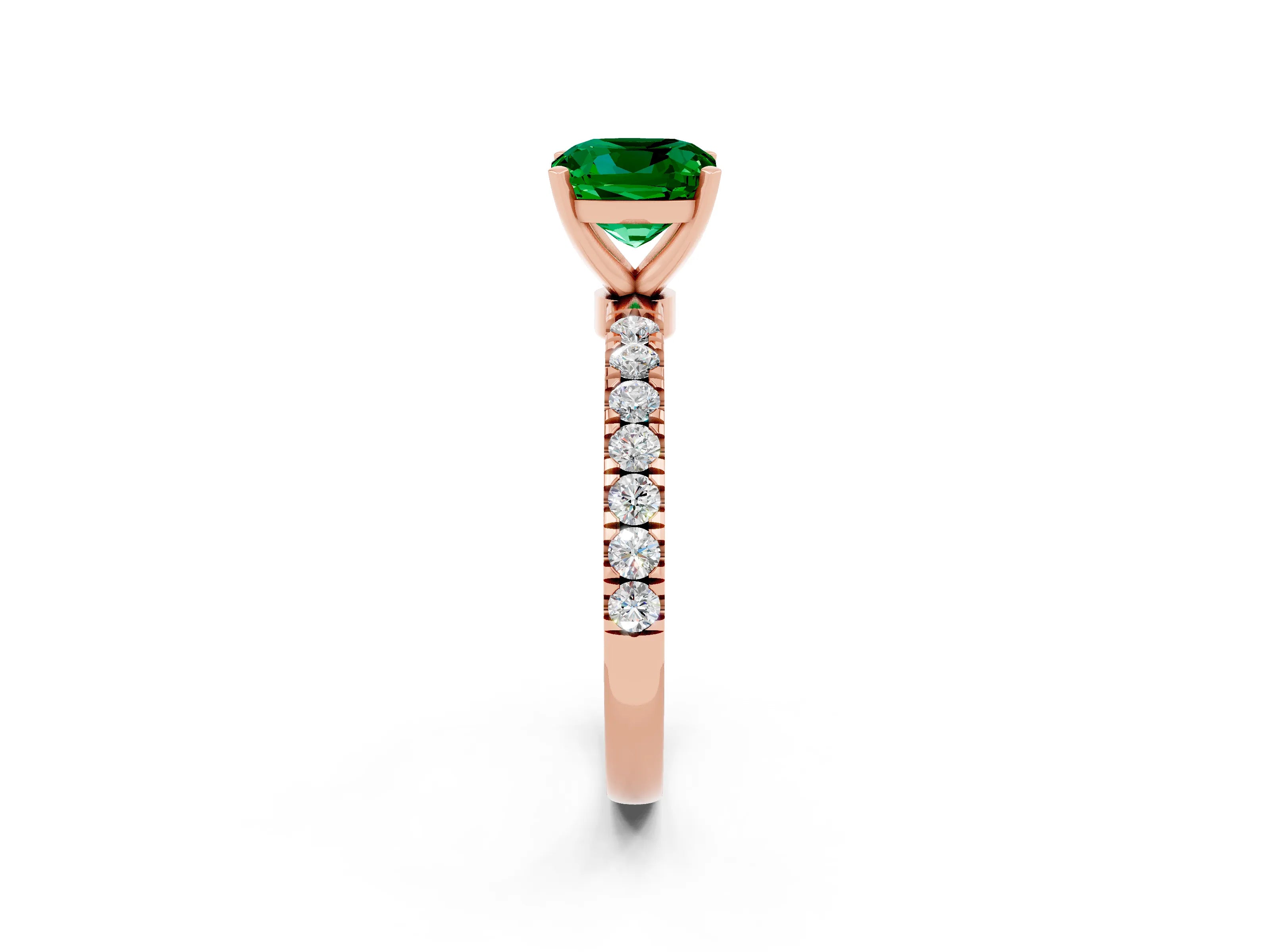 Rose gold Cushion Cut Emerald Solitaire Ring with Pavé Accents and Four-Prong Setting_2