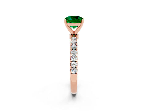 Rose gold Cushion Cut Emerald Solitaire Ring with Pavé Accents and Four-Prong Setting_2