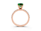 Rose gold Cushion Cut Emerald Solitaire Ring with Pavé Accents and Four-Prong Setting_3