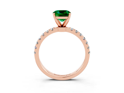 Rose gold Cushion Cut Emerald Solitaire Ring with Pavé Accents and Four-Prong Setting_3
