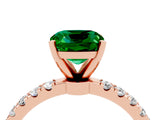 Rose gold Cushion Cut Emerald Solitaire Ring with Pavé Accents and Four-Prong Setting_4