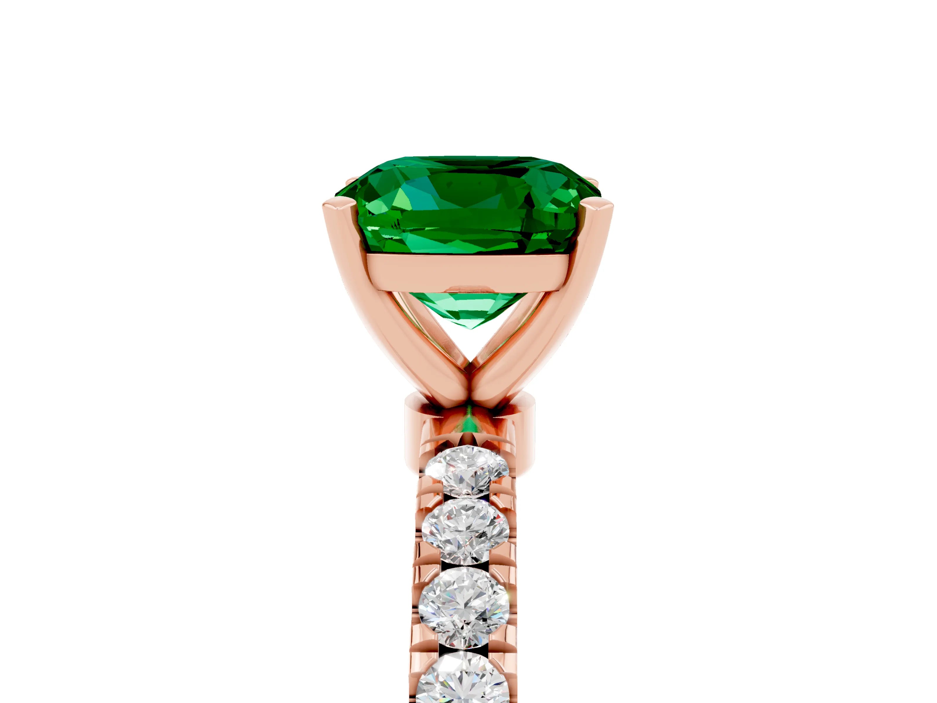 Rose gold Cushion Cut Emerald Solitaire Ring with Pavé Accents and Four-Prong Setting_5
