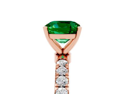 Rose gold Cushion Cut Emerald Solitaire Ring with Pavé Accents and Four-Prong Setting_5