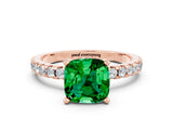 Rose gold Cushion Cut Emerald Solitaire Ring with Pavé Band and Four-Prong Setting_24