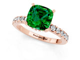 Rose gold Cushion Cut Emerald Solitaire Ring with Pavé Band and Four-Prong Setting_25