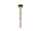 Rose gold Cushion Cut Emerald Solitaire Ring with Pavé Band and Four-Prong Setting_26