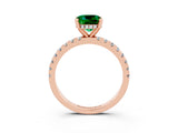Rose gold Cushion Cut Emerald Solitaire Ring with Pavé Band and Four-Prong Setting_27