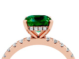 Rose gold Cushion Cut Emerald Solitaire Ring with Pavé Band and Four-Prong Setting_28