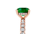 Rose gold Cushion Cut Emerald Solitaire Ring with Pavé Band and Four-Prong Setting_29