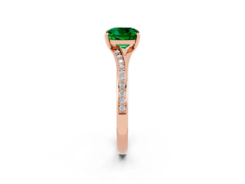 Rose gold Cushion Cut Emerald Solitaire Ring with Pavé Band and Prong Setting_14