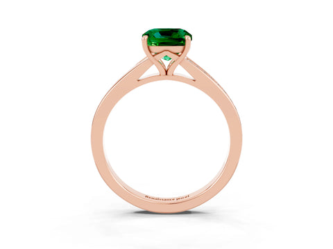 Rose gold Cushion Cut Emerald Solitaire Ring with Pavé Band and Prong Setting_15
