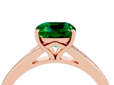 Rose gold Cushion Cut Emerald Solitaire Ring with Pavé Band and Prong Setting_16