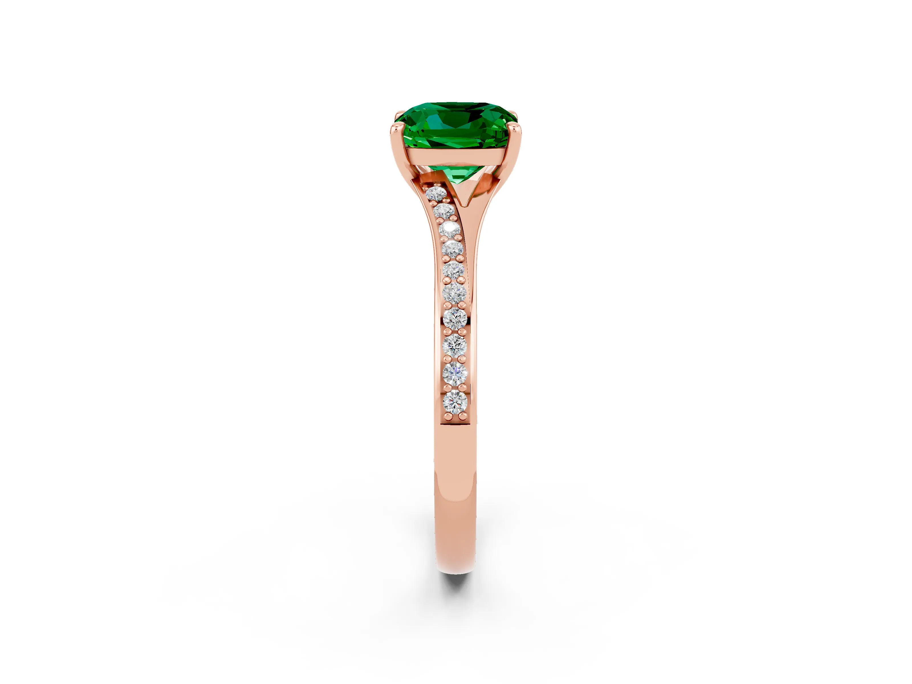 Rose gold Cushion Cut Emerald Solitaire Ring with Pavé Band and Prong Setting_2