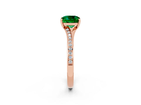 Rose gold Cushion Cut Emerald Solitaire Ring with Pavé Band and Prong Setting_2