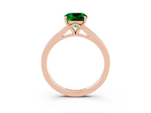 Rose gold Cushion Cut Emerald Solitaire Ring with Pavé Band and Prong Setting_3