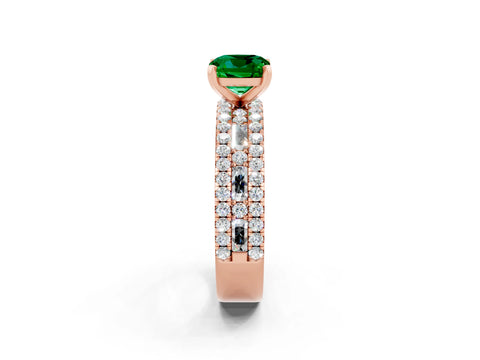 Rose gold Cushion Cut Emerald Solitaire Ring with Pavé and Channel Set Band_2