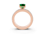 Rose gold Cushion Cut Emerald Solitaire Ring with Pavé and Channel Set Band_3