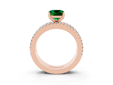 Rose gold Cushion Cut Emerald Solitaire Ring with Pavé and Channel Set Band_3