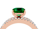 Rose gold Cushion Cut Emerald Solitaire Ring with Pavé and Channel Set Band_4