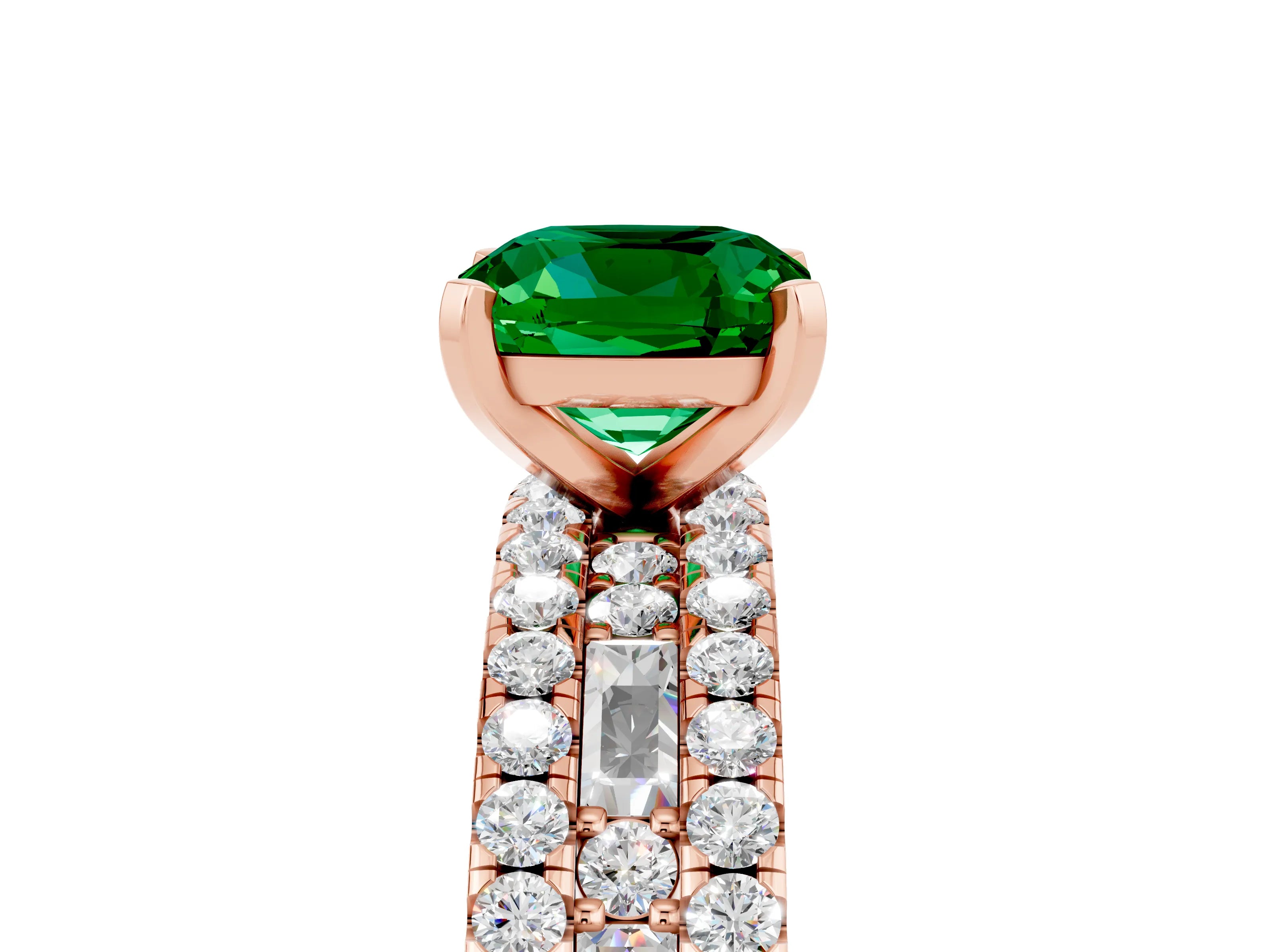 Rose gold Cushion Cut Emerald Solitaire Ring with Pavé and Channel Set Band_5