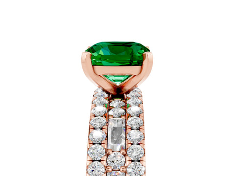 Rose gold Cushion Cut Emerald Solitaire Ring with Pavé and Channel Set Band_5