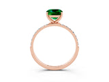 Rose gold Cushion Cut Emerald Solitaire Ring with Pave Band and Four Prong Setting_27