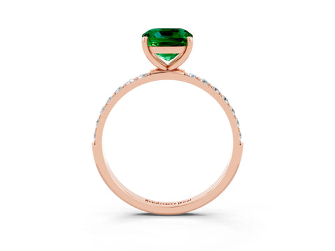 Rose gold Cushion Cut Emerald Solitaire Ring with Pave Band and Four Prong Setting_27