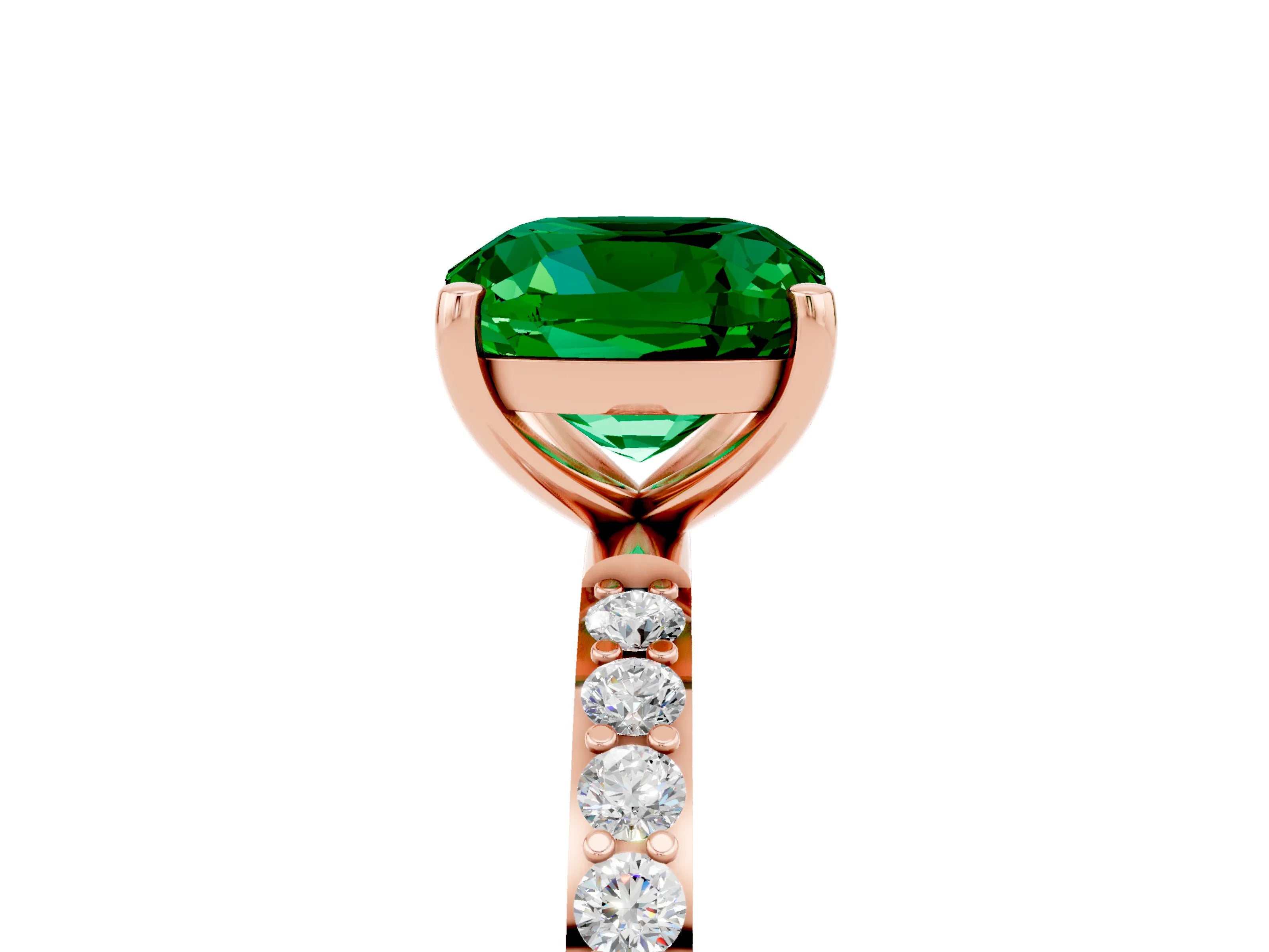 Rose gold Cushion Cut Emerald Solitaire Ring with Pave Band and Four Prong Setting_29