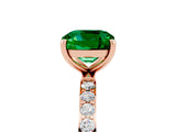 Rose gold Cushion Cut Emerald Solitaire Ring with Pave Band and Four Prong Setting_29