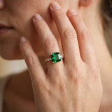 Rose gold Cushion Cut Emerald Solitaire Ring with Round  Pavé Band and Four-Prong Setting_44