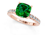 Rose gold Cushion Cut Emerald Solitaire Ring with Round  Pavé Band and Four-Prong Setting_45