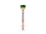 Rose gold Cushion Cut Emerald Solitaire Ring with Round  Pavé Band and Four-Prong Setting_46