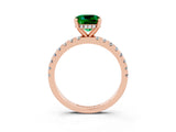 Rose gold Cushion Cut Emerald Solitaire Ring with Round  Pavé Band and Four-Prong Setting_47