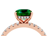 Rose gold Cushion Cut Emerald Solitaire Ring with Round  Pavé Band and Four-Prong Setting_48