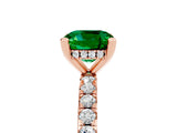 Rose gold Cushion Cut Emerald Solitaire Ring with Round  Pavé Band and Four-Prong Setting_49