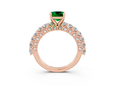 Rose gold Cushion Cut Emerald Solitaire Ring with Shared Prong Pavé Band and Four-Prong Setting_3