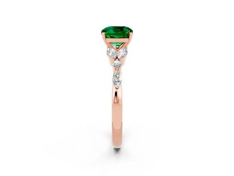 Rose gold Cushion Cut Emerald Solitaire Ring with Side Stones and Four-Prong Setting_14