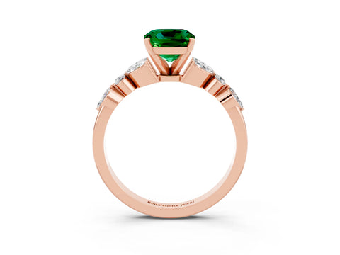 Rose gold Cushion Cut Emerald Solitaire Ring with Side Stones and Four-Prong Setting_15