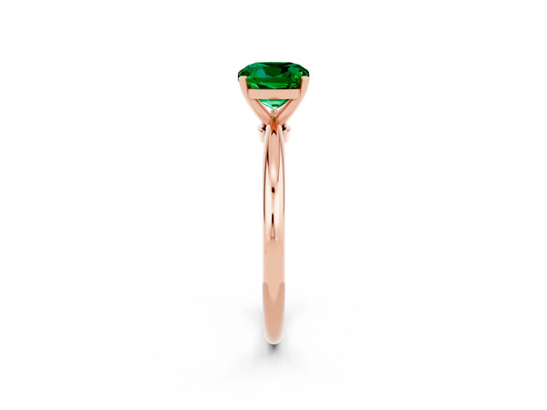 Rose gold Cushion Cut Emerald Solitaire Ring with Six-Prong Setting and Classic Band