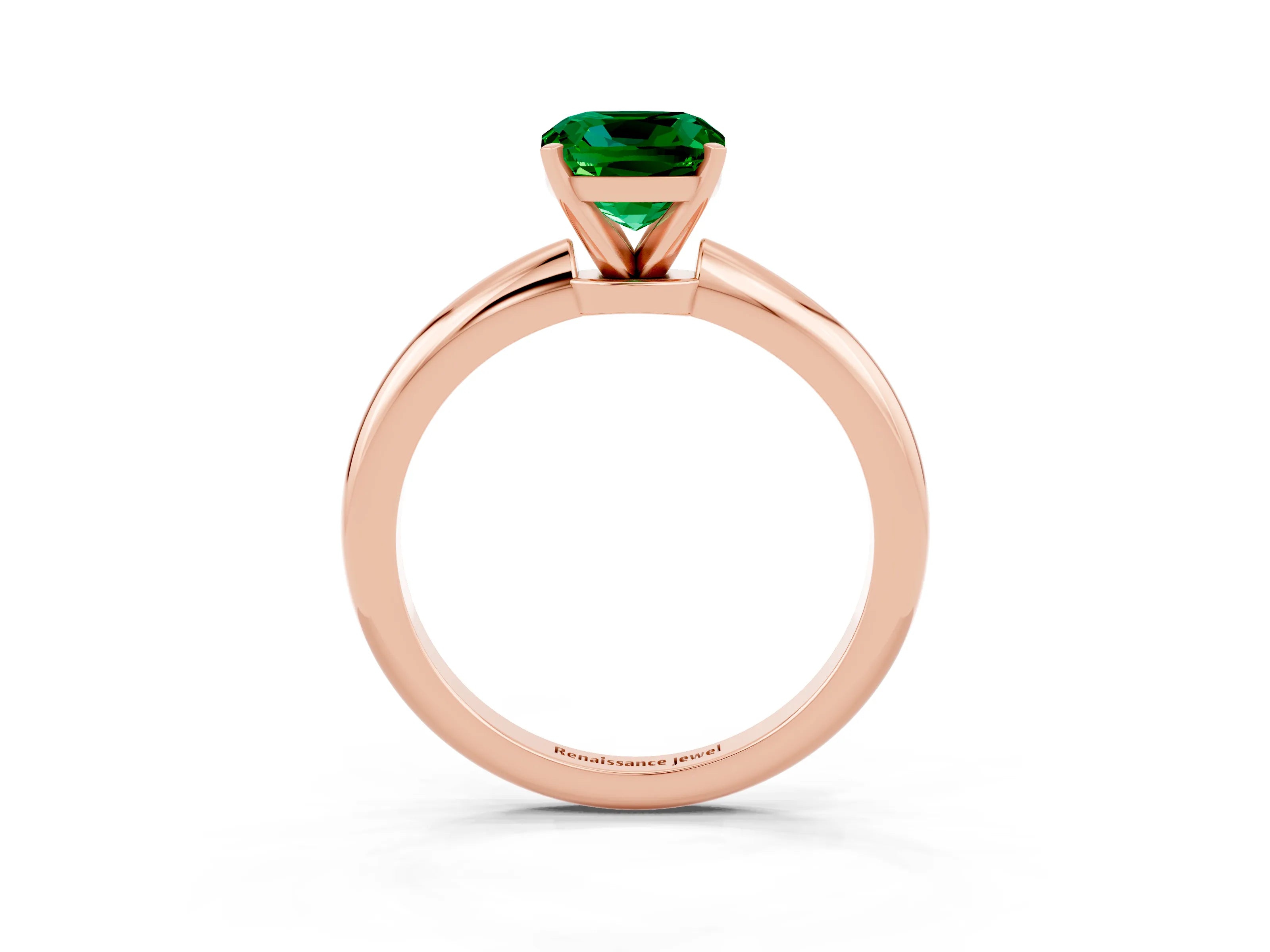 Rose gold Cushion Cut Emerald Solitaire Ring with Six-Prong Setting and Classic Band_3