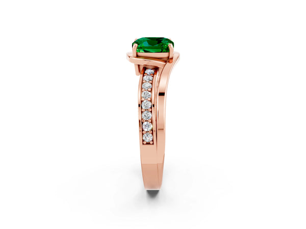 Rose gold Cushion Cut Emerald Solitaire Ring with Split Shank and Prong Setting
