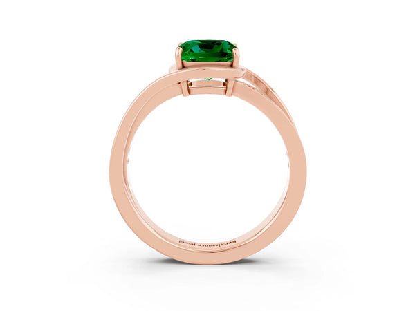Rose gold Cushion Cut Emerald Solitaire Ring with Split Shank and Prong Setting