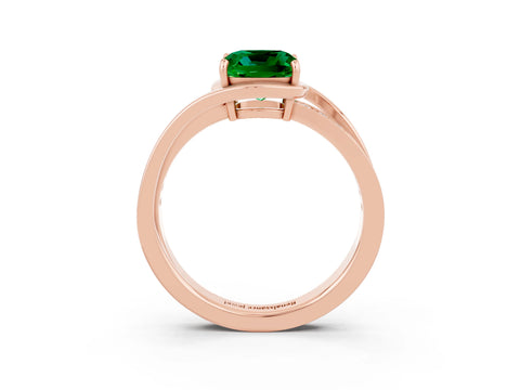 Rose gold Cushion Cut Emerald Solitaire Ring with Split Shank and Prong Setting_3